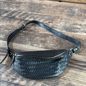 Black Woven Leather Crossbody Bag